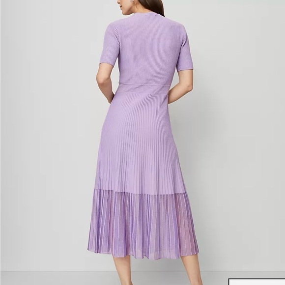 Ann Taylor Lilac Pleated Knit Midi Dress - Picture 3 of 6